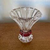 Paire Ancien Vase Taillé Transparent + Rouge Décoration Vintage