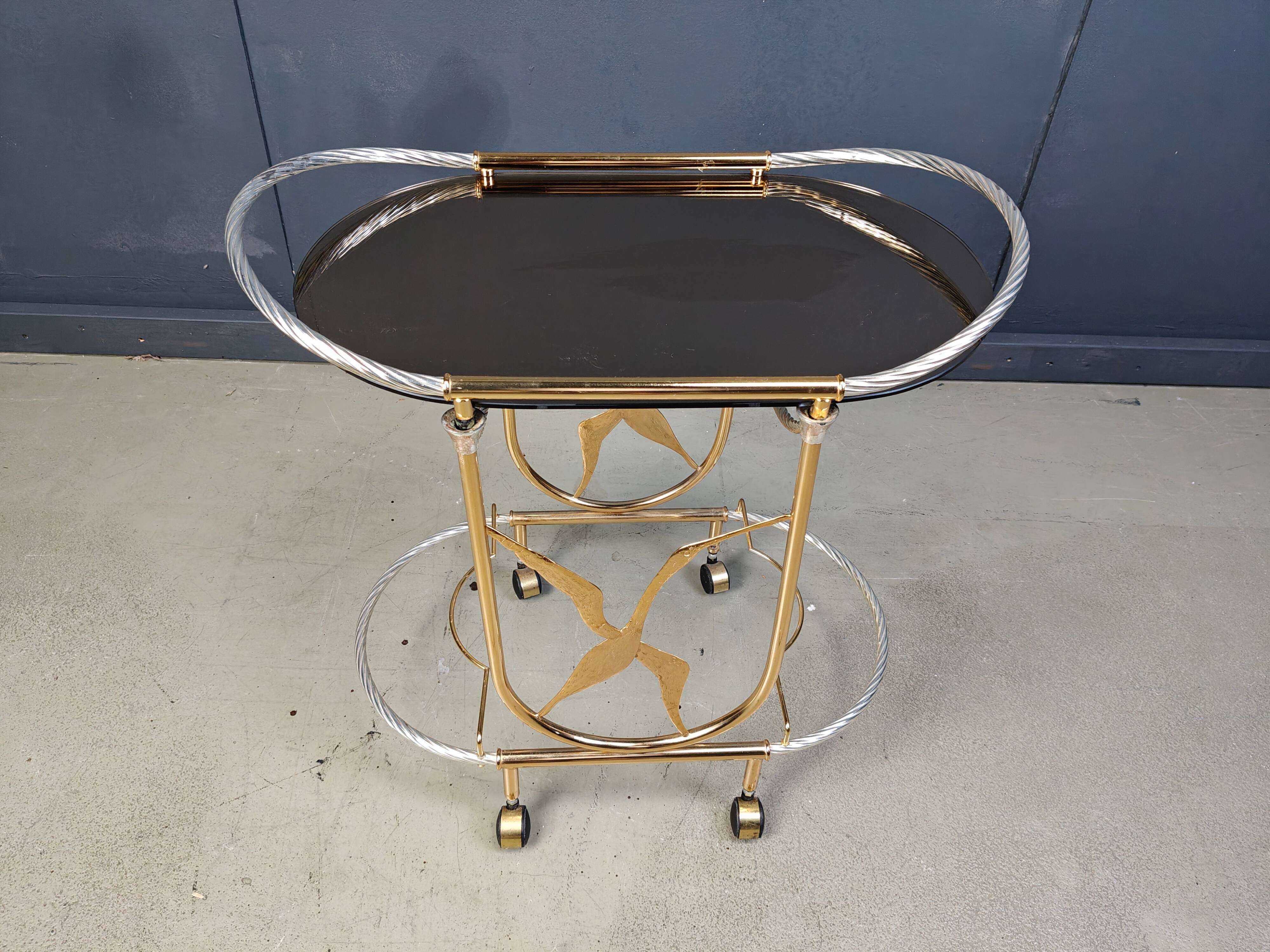 Vintage Italian brass bar cart, 1970s