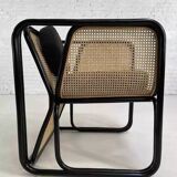 Fauteuil cubique en rotin noir et cannage