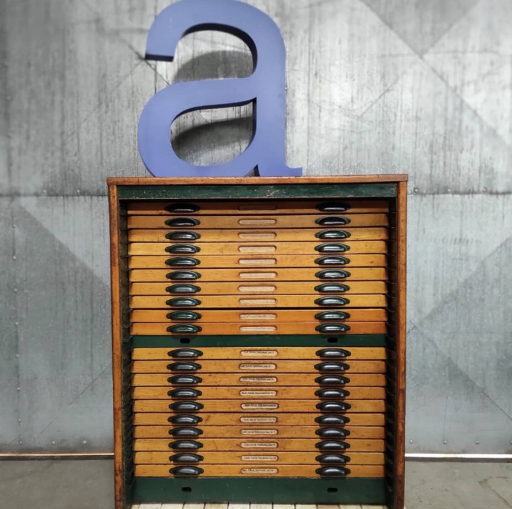 Vintage Printer’s Type Cabinet | Industrial Storage | Original Lead Letters