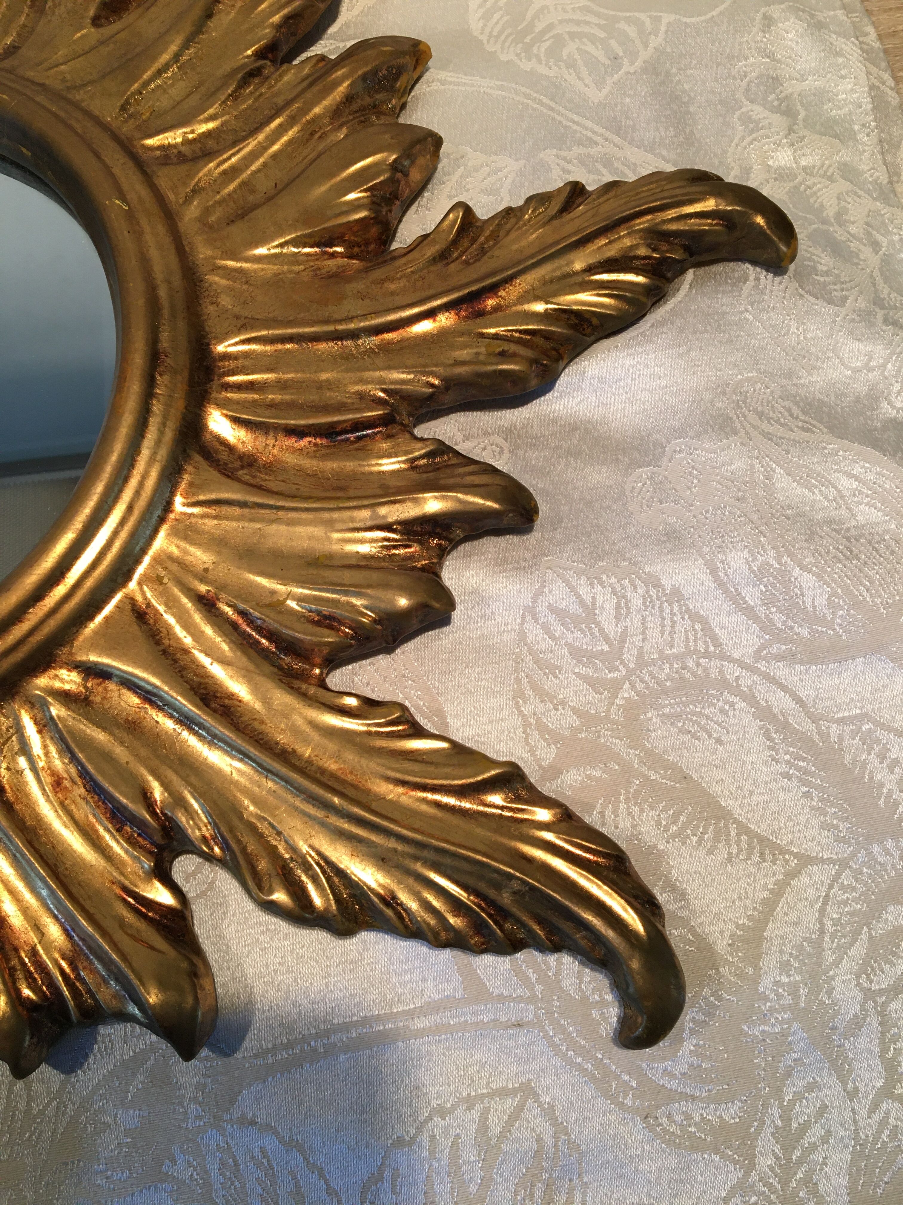 Golden wood sun mirror years 60