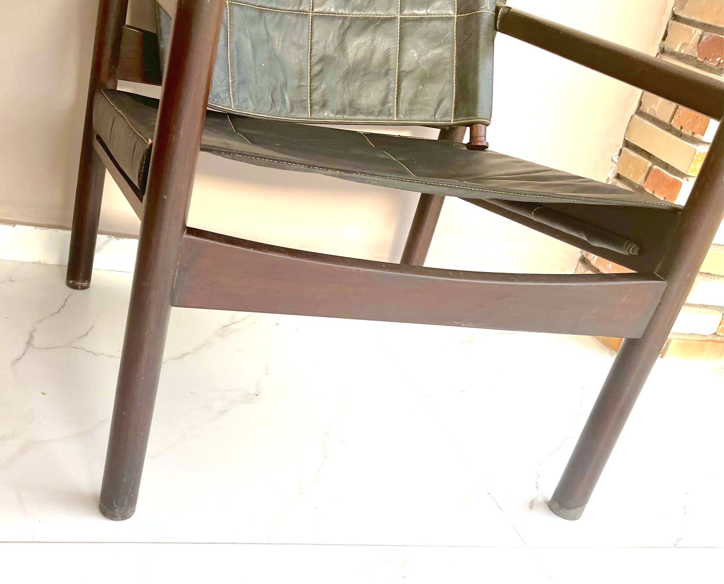 Safari armchair, wood leather, Brazil 1960's