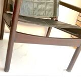 Safari armchair, wood leather, Brazil 1960's