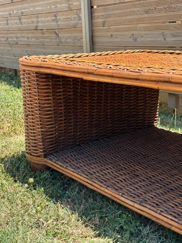 Woven rattan coffee table - 1970s