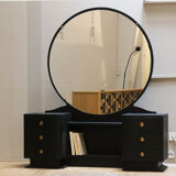 Coiffeuse au miroir rond vintage noire