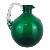 Round green Murano glass vase, twisted handle, vintage