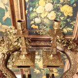 Pair of bronze torch candle holders
