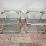 Set de 2 tables basses en verre acrylique et laiton, années 1970