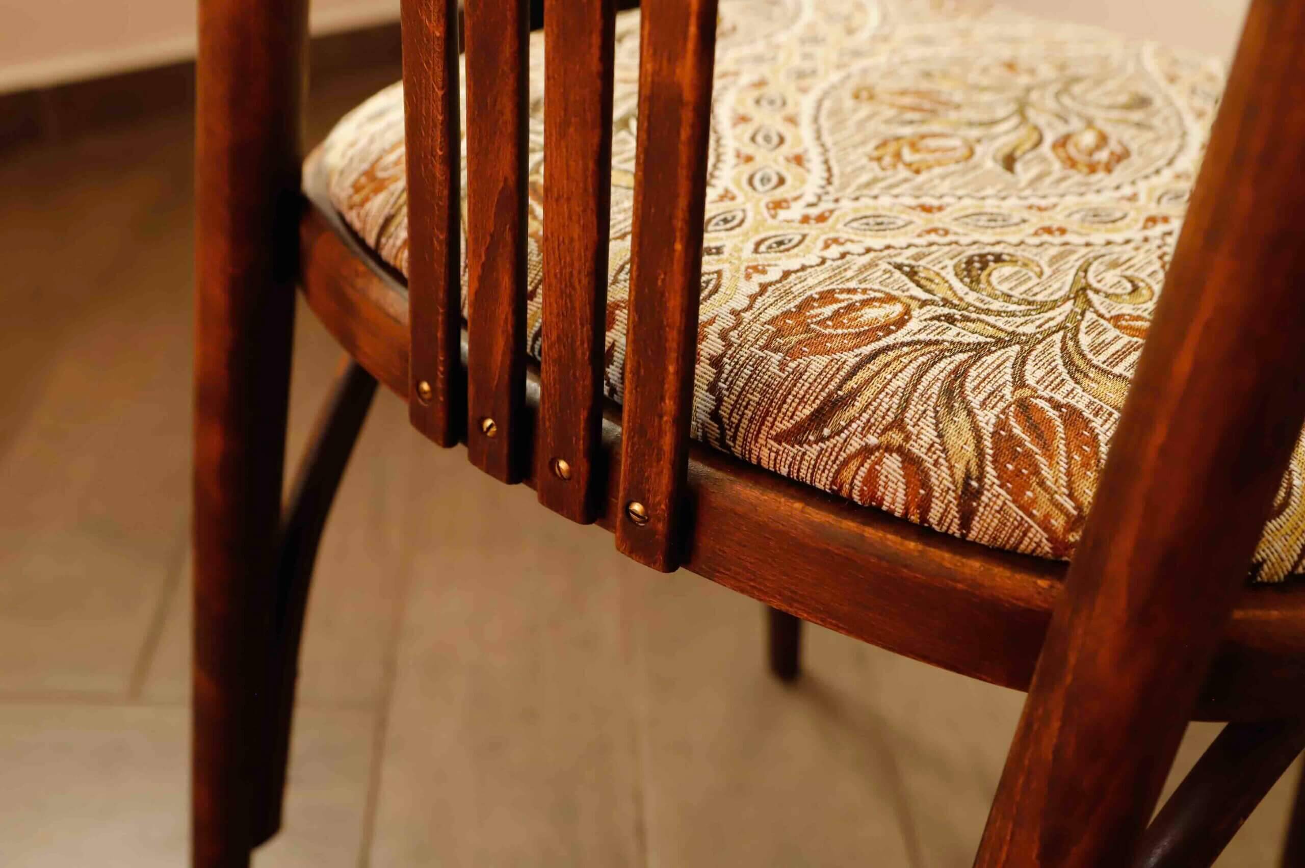 Set of four bentwood TON chairs from the 1970s with floral upholstery