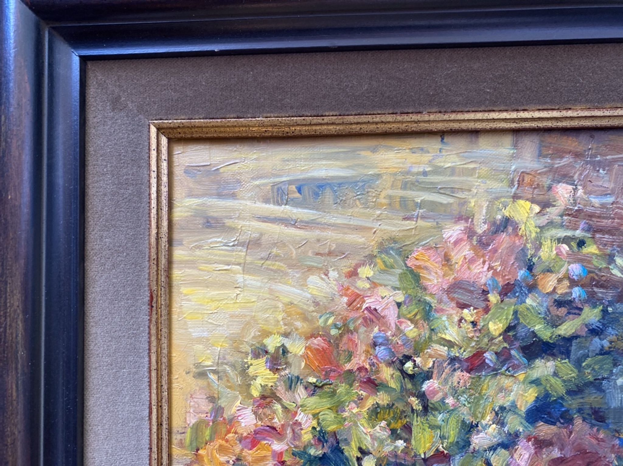 Ancient painting, Still Life with Flowers and Cartel Pendulum, signed, 20th century