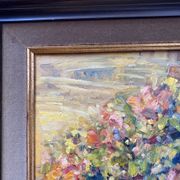 Ancient painting, Still Life with Flowers and Cartel Pendulum, signed, 20th century