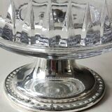 Ancien sucrier en cristal motifs pointes diamant base argenté perlée