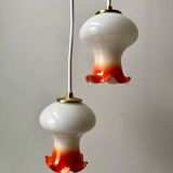 Pair of orange opaline tulips gradient white thread 70s