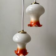 Pair of orange opaline tulips gradient white thread 70s