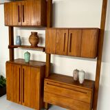 Antique modular shelf in solid French elm from the 60s, vintage