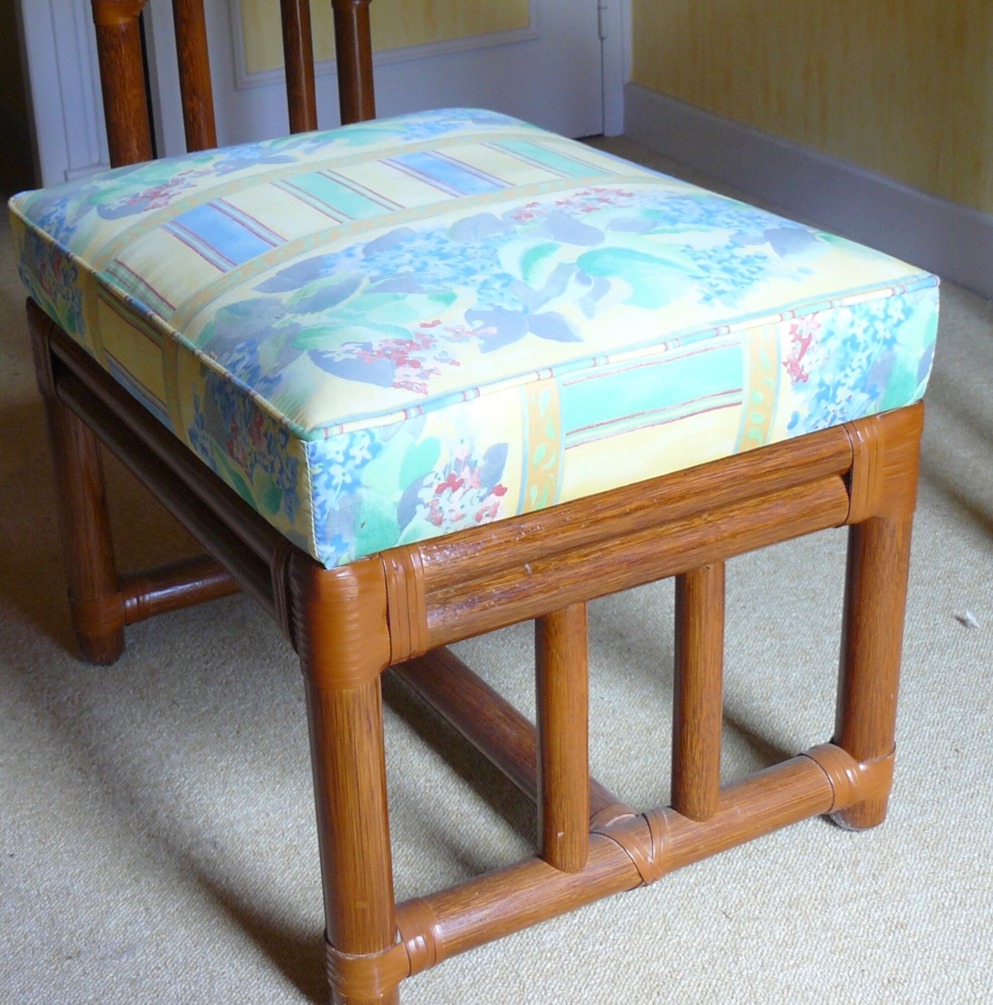 Dressing table and its bamboo and rattan seat Roche Bobois Maugrion vintage 1970-80