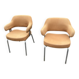 Pair of vintage armchairs with metal legs and orange fabric, 1960s-1970s