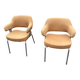 Paire de fauteuils vintage à piètement métal et tissu orange 60 70