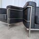 Set of 2 Mid-century Black Leather Lounge Chairs / Italian Design Armchairs