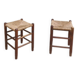 Paire de tabouret assise en paille