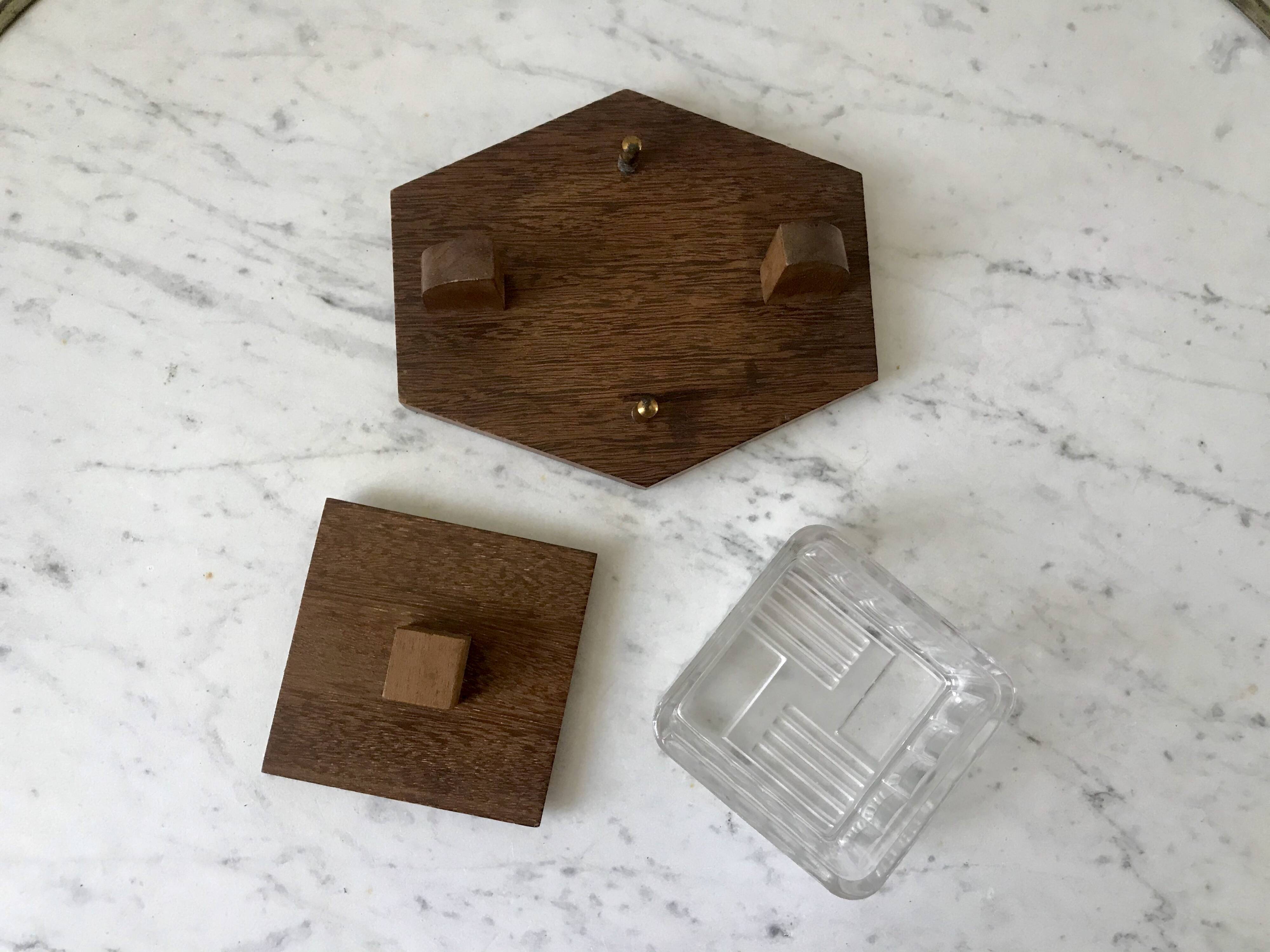 small art deco box in wood and molded glass from the 1930s