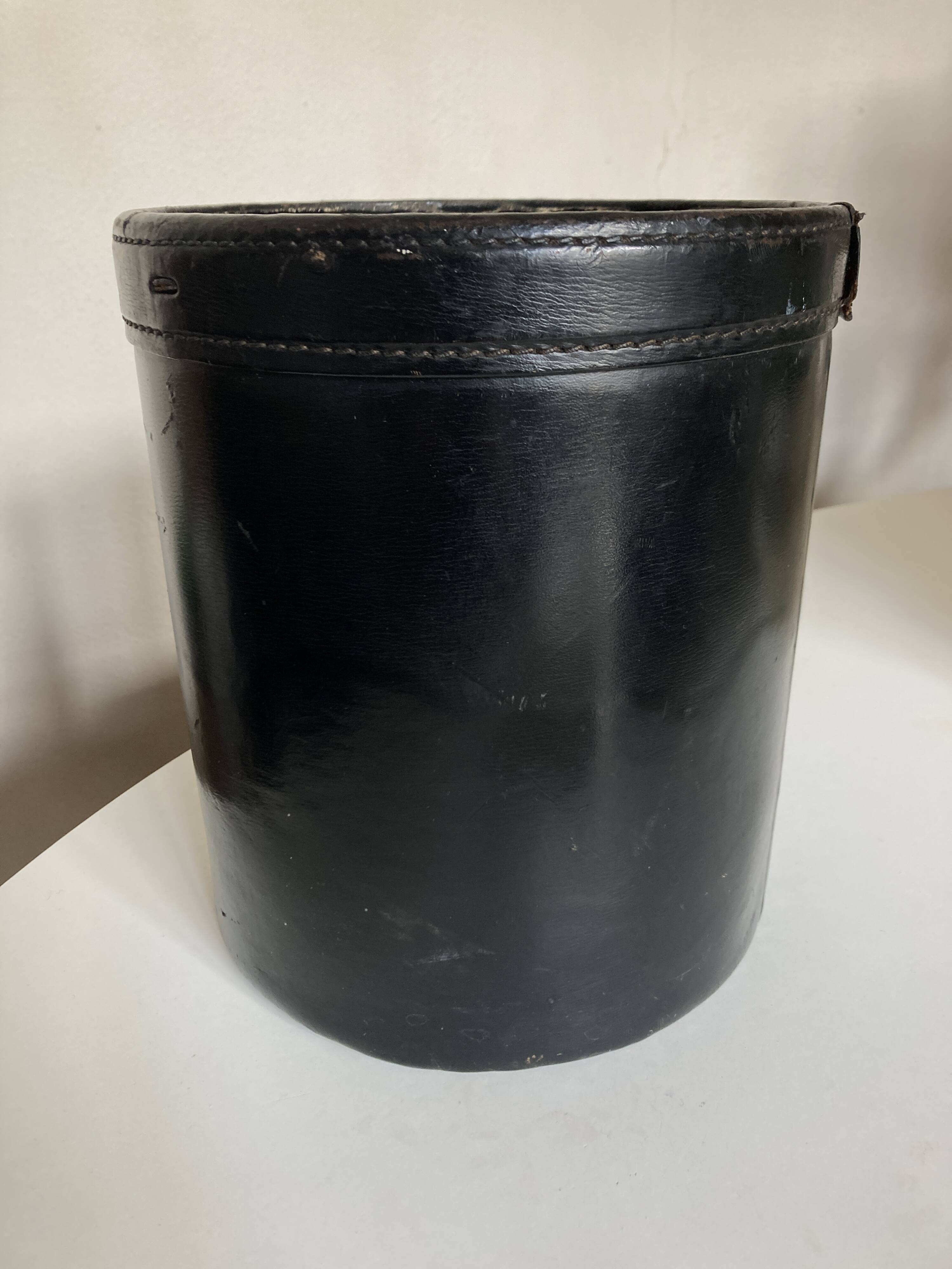 Black leather desk wastebasket, 1960