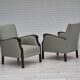 Fauteuil vintage des années 1950, retapissée, tissu en laine mélangée.