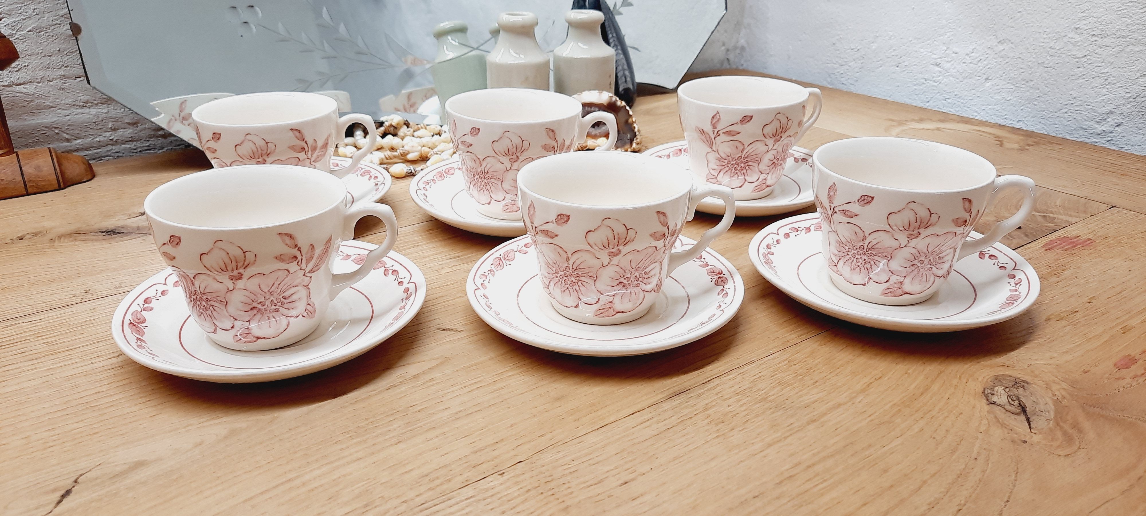 Set 6 tasses faïence rose poudré