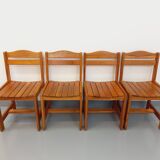 Set of 4 vintage pine chairs from the 70s