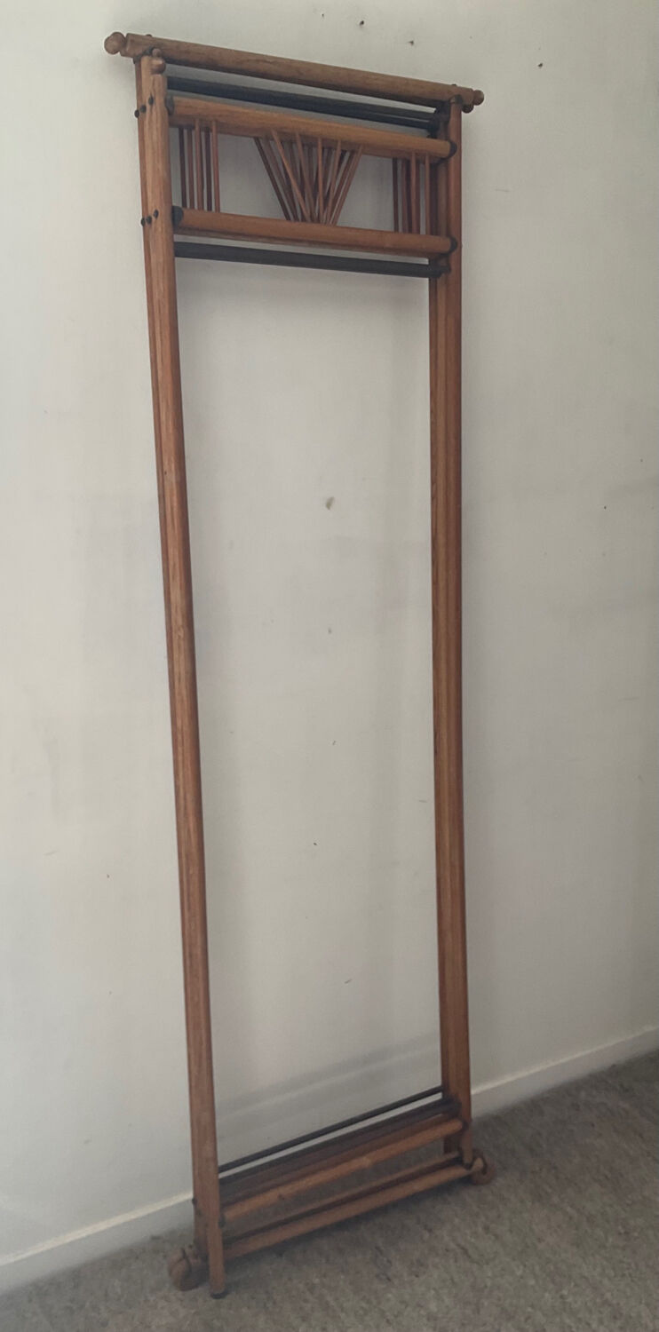 Paravent vintage des années 60 en bois et rotin