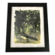 Framed watercolor under wood, signed