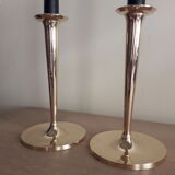 Pair of candle holders Gusums Bruk 65 in brass, Suede, late 19th