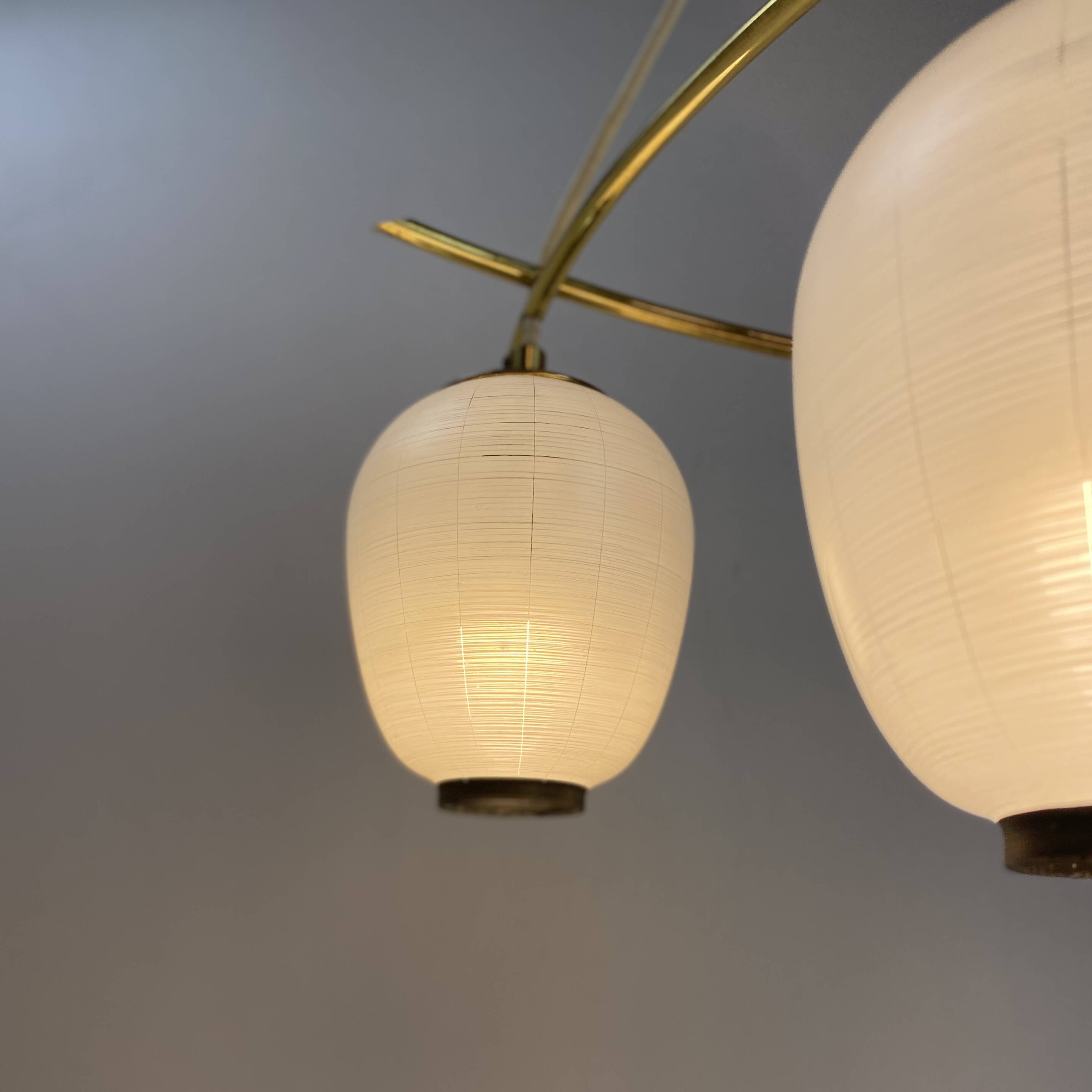 Vintage chandelier, brass, glass, 1958, Doria G 74/61