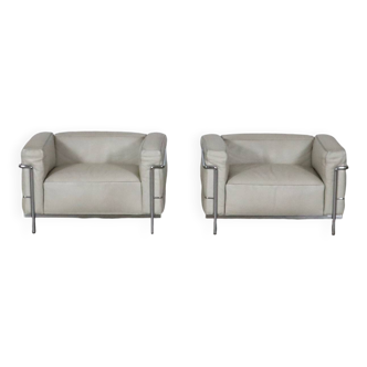Fauteuils Cassina LC3 de Le Corbusier en cuir crème, Italie années 1980