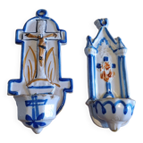 2 19th century earthenware holy water stoups