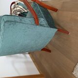 Art Deco green armchair in fabric and wood, 1920s, restored and reupholstered.