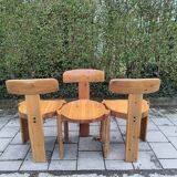 set of three rare chairs by Rainer Daumiller in pine , denmark 70s