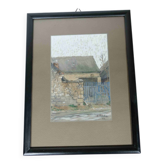 Watercolor Shed in Sévigny / Champagne – Signed Reiche, 1917