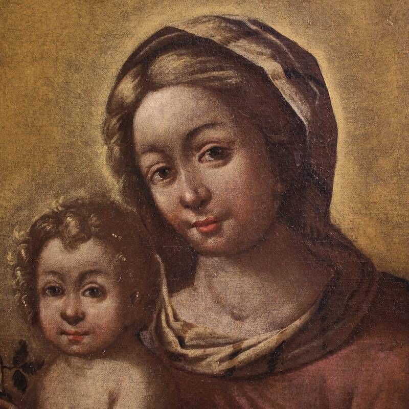 Antique Italian painting, Madonna and Child, from the 17th century