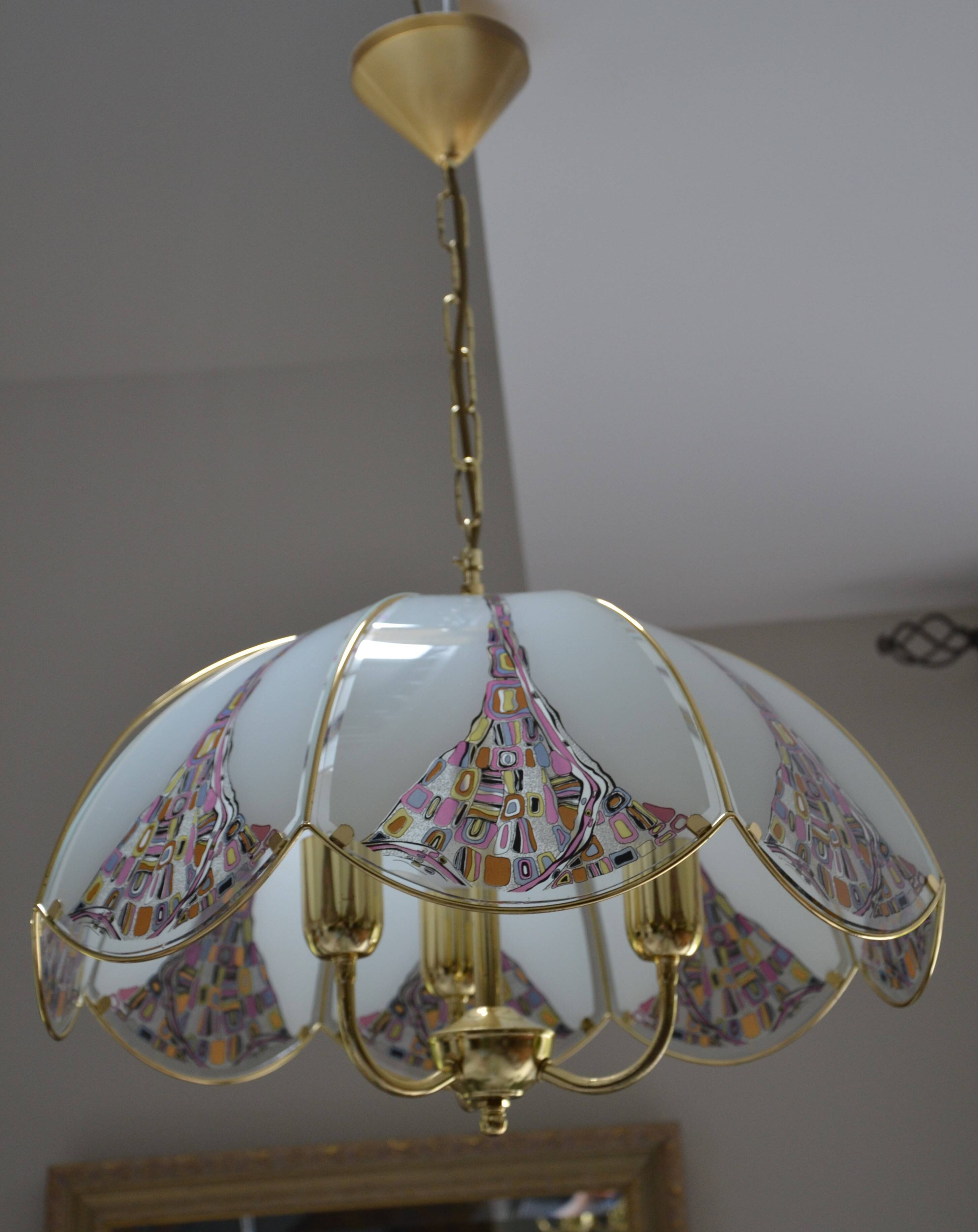 Suspension/lustre verre et laiton des années 80