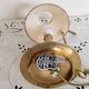 Gilded bronze hot water bottle lamp, Empire style, beige metal lampshade