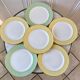 Set of 4 flat plates Saint-Amand pastel yellow and almond green 60s