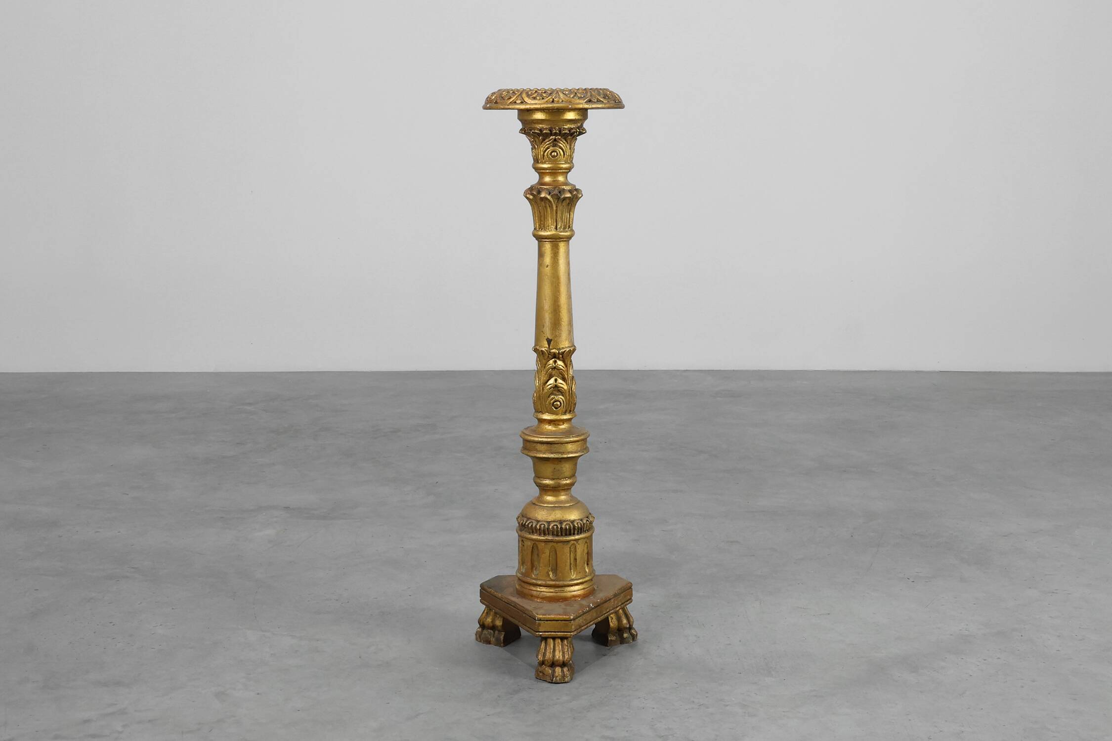 Pair of Gilt Wooden Pedestals with Plaster Decoration, France 19th Century