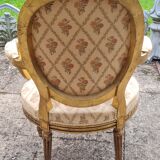 Pair of armchairs medallion in gilded wood Louis XVI style
