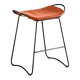 Contemporary sculptural bar stool, smoked black metal and natural tobacco leather.