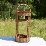 Wicker bottle holder basket with slots for plates and glasses - 1970s