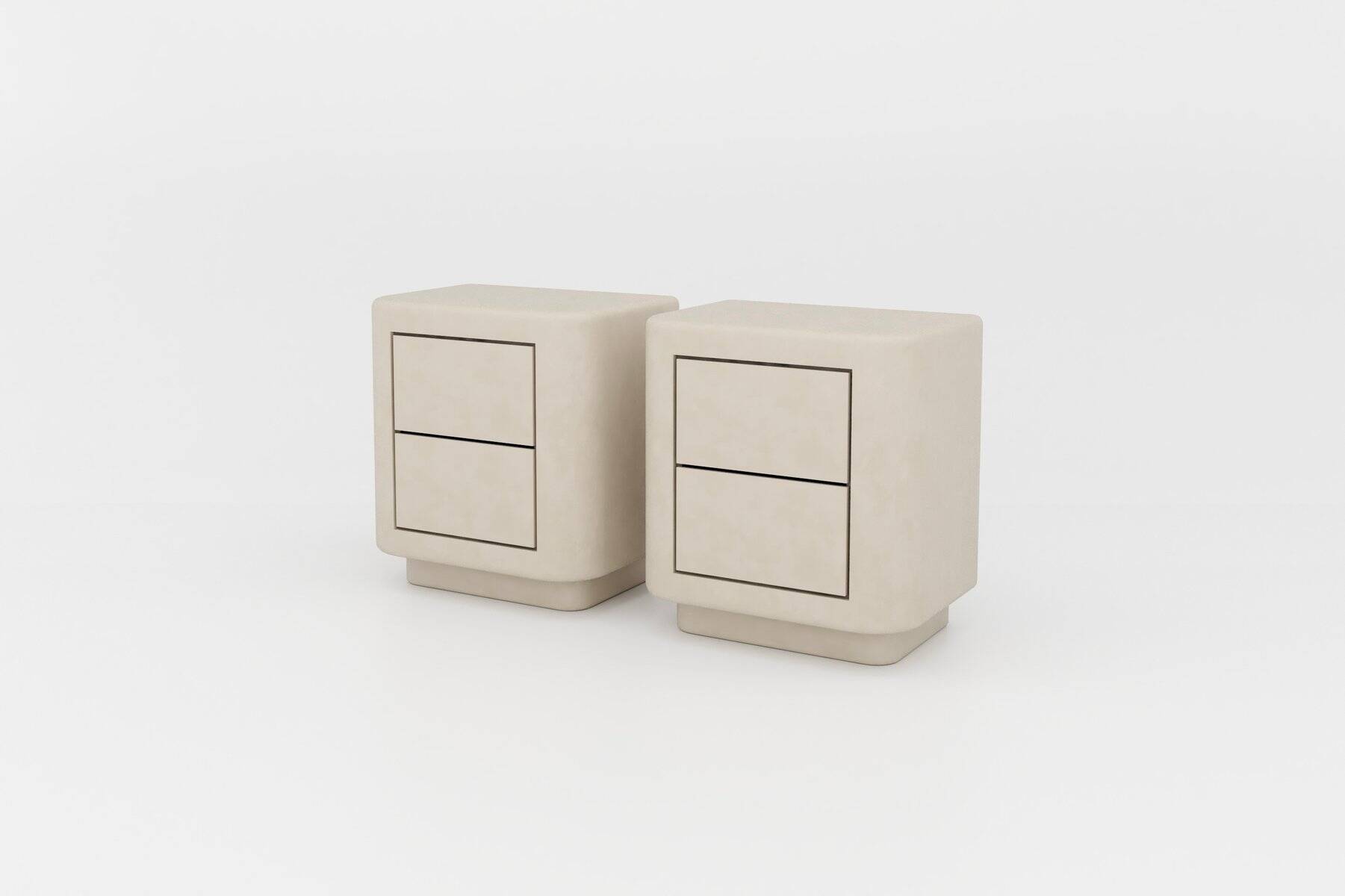 Handmade Textured Plaster Nightstands with Walnut Interior, set of 2