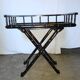 Table bureau pliable en bois noirci et sculpté façon bambou,années 50