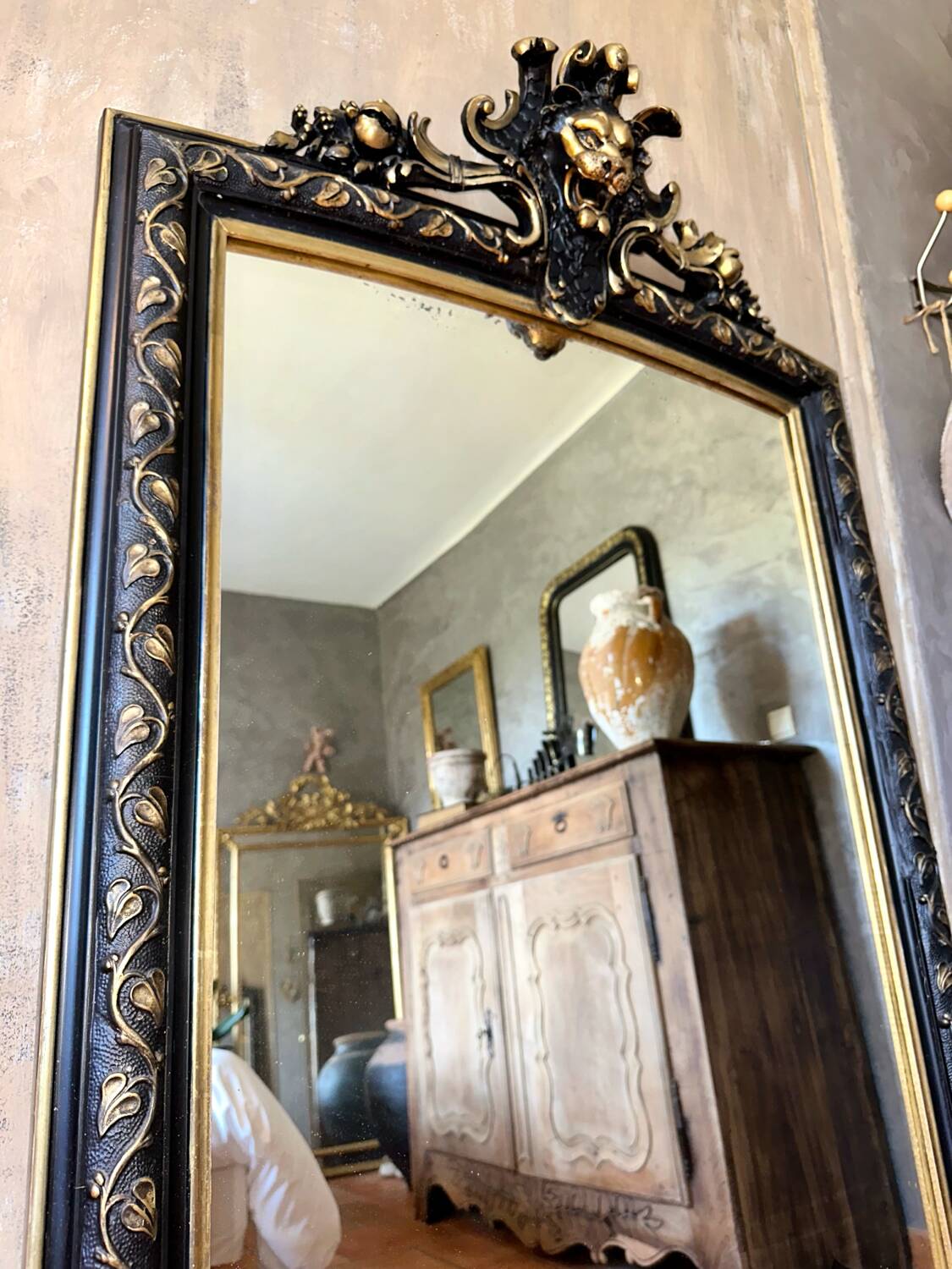 Antique Napoleon III pediment mirror