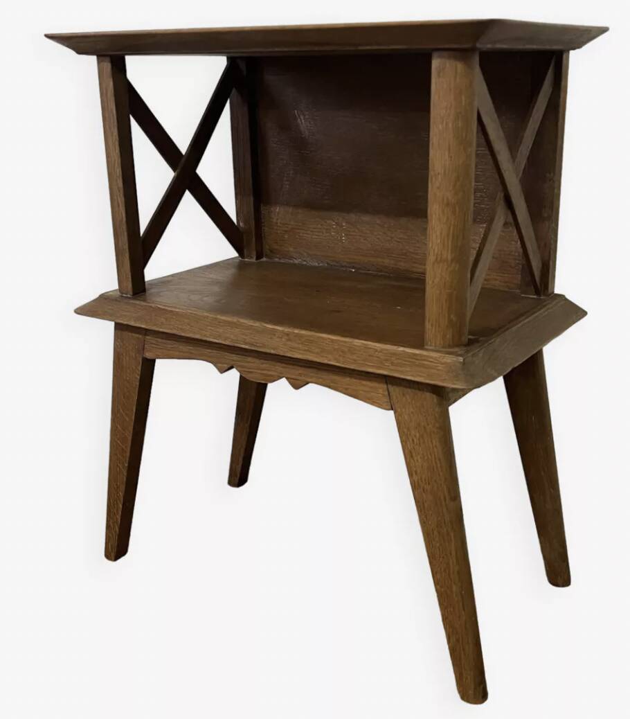 Bedside table with crossbars, vintage compass legs